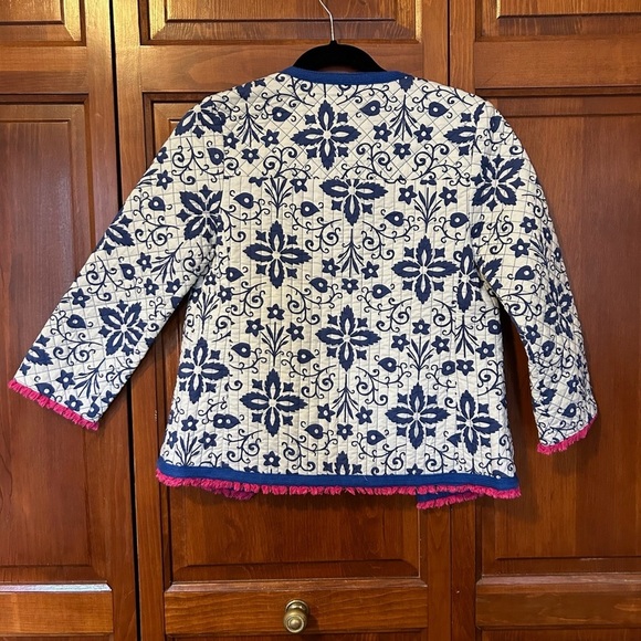 Boden Quilted Open Front Blue and White Jacket Size 2 - Picture 6 of 6